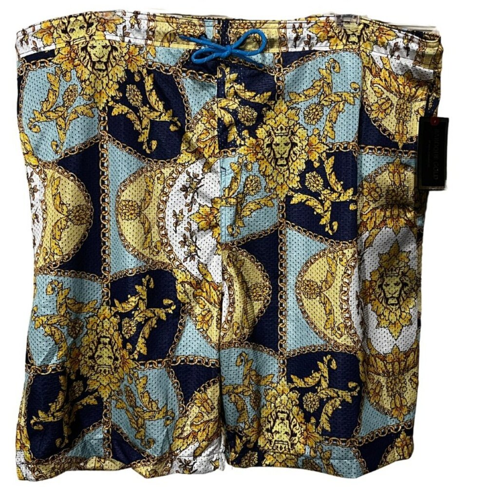 Baroque Gold Versace Inspired Swim Trunks Blue Gold Size 4XL - NEW